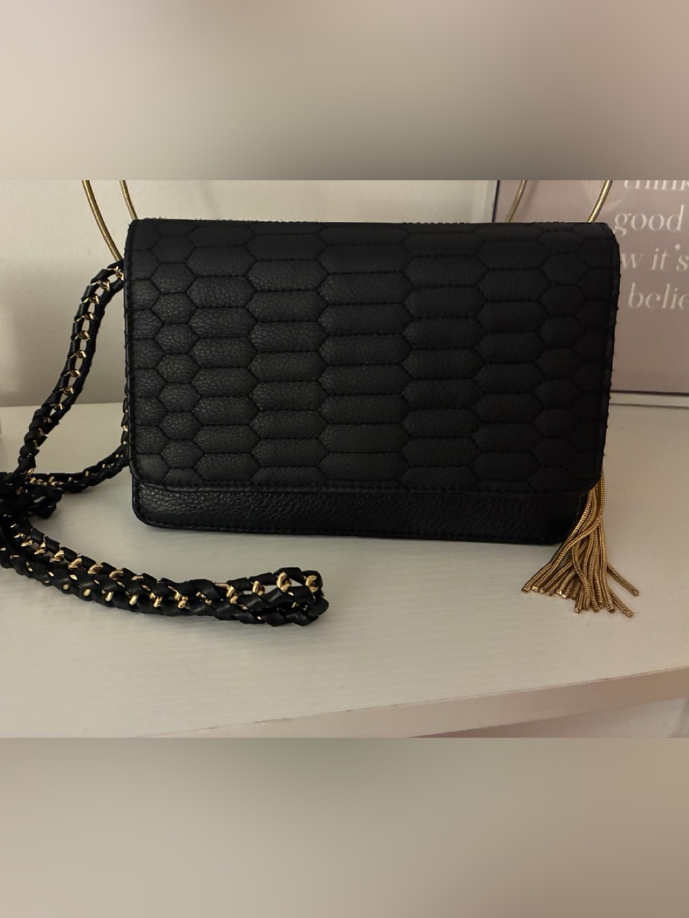 Aimee Kestenberg Black Quilted Crossbody with Gold Tassel